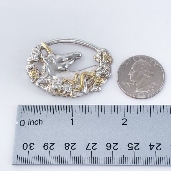 Vintage Sterling Silver 925 Vermeil Floral Unicorn Pendant - Picture 6 of 6